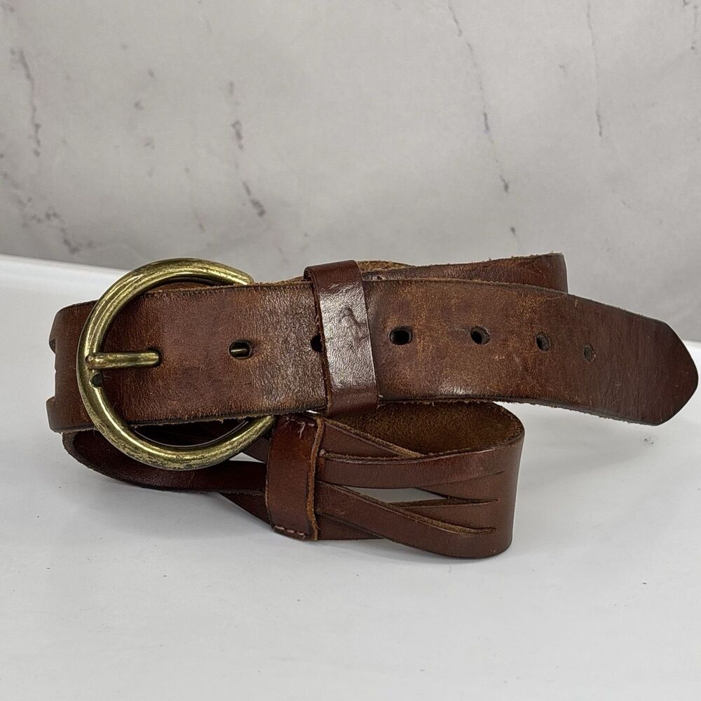 VTG American Eagle Outfitters Braided Leather Belt Cognac Brown Brass Buckle 34" - Picture 12 of 16